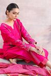 Shop_Label Mansi Nagdev_Pink Chanderi Silk Embroidery Zari Notched Noor Placement Kurta Set _Online_at_Aza_Fashions