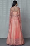 Shop_Ariyana Couture_Coral Net Cape: Round;bustier: Sweetheart Embroidered Lehenga Set For Women_at_Aza_Fashions