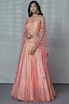 Buy_Ariyana Couture_Coral Net Cape: Round;bustier: Sweetheart Embroidered Lehenga Set For Women_Online_at_Aza_Fashions