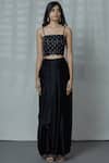 Buy_Aariyana Couture_Black Georgette Square Neck Embellished Jacket Skirt Set _Online_at_Aza_Fashions