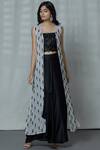 Buy_Aariyana Couture_Black Georgette Square Neck Embellished Jacket Skirt Set _at_Aza_Fashions