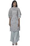 Buy_Aariyana Couture_Grey Georgette, Modal Embroidery High Neck Kurta Set_Online_at_Aza_Fashions