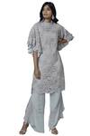 Buy_Aariyana Couture_Grey Georgette, Modal Embroidery High Neck Kurta Set_at_Aza_Fashions
