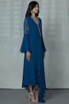 Aariyana Couture_Blue Georgette V Neck Draped Midi Dress _Online_at_Aza_Fashions