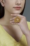 Shop_Moh-Maya By Disha Khatri_Gold Plated Carved Ring_at_Aza_Fashions