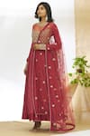 Aariyana Couture_Maroon Muslin Round Embroidered Anarkali Set _Online_at_Aza_Fashions