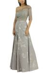 Buy_Ridhi Arora_Grey Satin Asymmetric Printed Lehenga Set _at_Aza_Fashions