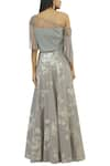 Shop_Ridhi Arora_Grey Satin Asymmetric Printed Lehenga Set _at_Aza_Fashions