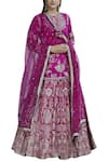 Gopi Vaid_Pink Tussar Silk Jamdani Kurta Lehenga Set_Online_at_Aza_Fashions