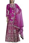 Buy_Gopi Vaid_Pink Tussar Silk Jamdani Kurta Lehenga Set_at_Aza_Fashions