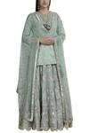 Gopi Vaid_Grey Tussar Silk Jamdani Kurta Lehenga Set_Online_at_Aza_Fashions