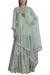 Buy_Gopi Vaid_Grey Tussar Silk Jamdani Kurta Lehenga Set_at_Aza_Fashions