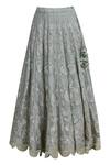 Shop_Gopi Vaid_Grey Tussar Silk Jamdani Kurta Lehenga Set_Online_at_Aza_Fashions