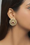 Shop_Moh-Maya By Disha Khatri_Gold Plated Stones, Zari Kundan Stud Earrings _at_Aza_Fashions
