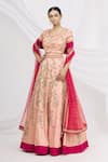 Buy_Aariyana Couture_Coral Tafetta Round Embroidered Bridal Lehenga Set _at_Aza_Fashions