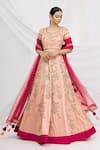 Aariyana Couture_Coral Tafetta Round Embroidered Bridal Lehenga Set _Online_at_Aza_Fashions