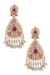 Shop Moh-Maya By Disha Khatri Gold Plated Jadau Stone Earrings With Passa at Aza Fashions Shop_Moh-Maya By Disha Khatri_Gold Plated Jadau Stone Earrings With Passa_at_Aza_Fashions