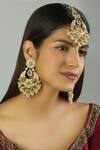 Shop_Moh-Maya By Disha Khatri_Gold Plated Beads, Stones Maangtikka Set _at_Aza_Fashions