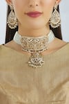 Shop_Moh-Maya By Disha Khatri_Gold Plated Beads, Stones Choker Set _at_Aza_Fashions