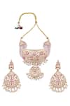 Shop_Moh-Maya By Disha Khatri_Gold Plated Beads, Stones Layered Necklace Set _at_Aza_Fashions