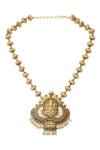 Joules By Radhika_Gold Plated Bead Antique Temple Jewellery Set_Online_at_Aza_Fashions