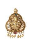 Shop_Joules By Radhika_Gold Plated Bead Antique Temple Jewellery Set_Online_at_Aza_Fashions
