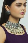 Buy_Moh-Maya By Disha Khatri_Silver Plated Emerald Antique Stone Jewellery Set_at_Aza_Fashions