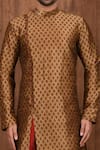 Shop_Aryavir Malhotra_Brown Dupion Silk Woven Floral Sherwani Set _Online_at_Aza_Fashions