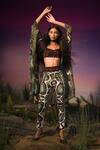 Buy_Anamika Khanna_Green Lycra Printed Chiffon Cape And Pant Set_at_Aza_Fashions