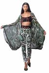 Shop_Anamika Khanna_Green Lycra Printed Chiffon Cape And Pant Set_at_Aza_Fashions