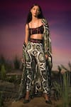 Buy_Anamika Khanna_Green Lycra Printed Chiffon Cape And Pant Set_Online_at_Aza_Fashions