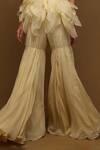 Buy_Shriya Som_Yellow Organza, Chiffon Sequins, Beads, Embroidery Ruffle Top And Flared Pant Set _Online_at_Aza_Fashions