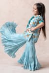 Buy_Thetaa_Sky Blue Silk, Viscose, Voile Tassels Floral Print Kurta Gharara Set_Online_at_Aza_Fashions