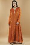 Buy_Nini Mishra_Orange Cambric Round Embroidered Flared Kurta _at_Aza_Fashions