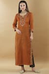 Buy_Nini Mishra_Orange Tissue Round Embroidered Long Kurta _at_Aza_Fashions