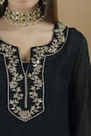 Shop_Nini Mishra_Black Tissue Round Embroidered Pintuck Kurta _Online_at_Aza_Fashions