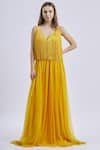 Buy_Swatee Singh_Yellow V Neck Fringed Strappy Gown _at_Aza_Fashions