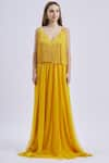 Swatee Singh_Yellow V Neck Fringed Strappy Gown _Online_at_Aza_Fashions