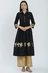 Buy_Ranian_Black Silk Blend Spread Collar Embroidered Kurta Set _at_Aza_Fashions