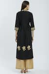 Shop_Ranian_Black Silk Blend Spread Collar Embroidered Kurta Set _at_Aza_Fashions