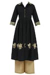 Ranian_Black Silk Blend Spread Collar Embroidered Kurta Set _Online_at_Aza_Fashions