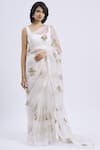 Buy_Ranian_White Silk Organza U Neck Embellished Saree With Blouse _at_Aza_Fashions