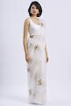 Ranian_White Silk Organza U Neck Embellished Saree With Blouse _Online_at_Aza_Fashions