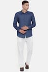 Buy_Mayank Modi - Men_Blue Linen Shirt _at_Aza_Fashions