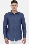 Mayank Modi - Men_Blue Linen Shirt _Online_at_Aza_Fashions