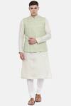 Buy_Mayank Modi - Men_Green Linen Nehru Jacket_at_Aza_Fashions