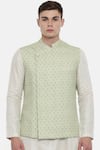 Mayank Modi - Men_Green Linen Nehru Jacket_Online_at_Aza_Fashions