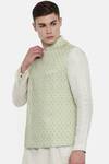 Buy_Mayank Modi - Men_Green Linen Nehru Jacket  _Online_at_Aza_Fashions