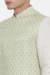 Shop_Mayank Modi - Men_Green Linen Nehru Jacket_Online_at_Aza_Fashions