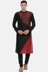 Buy_Mayank Modi - Men_Black Cotton Silk Color Block Kurta Set _at_Aza_Fashions